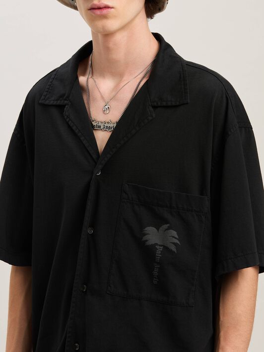 PALM ANGELS  Palm dyed bowling shirt BLACK - BLACK PMGG009S25FAB001