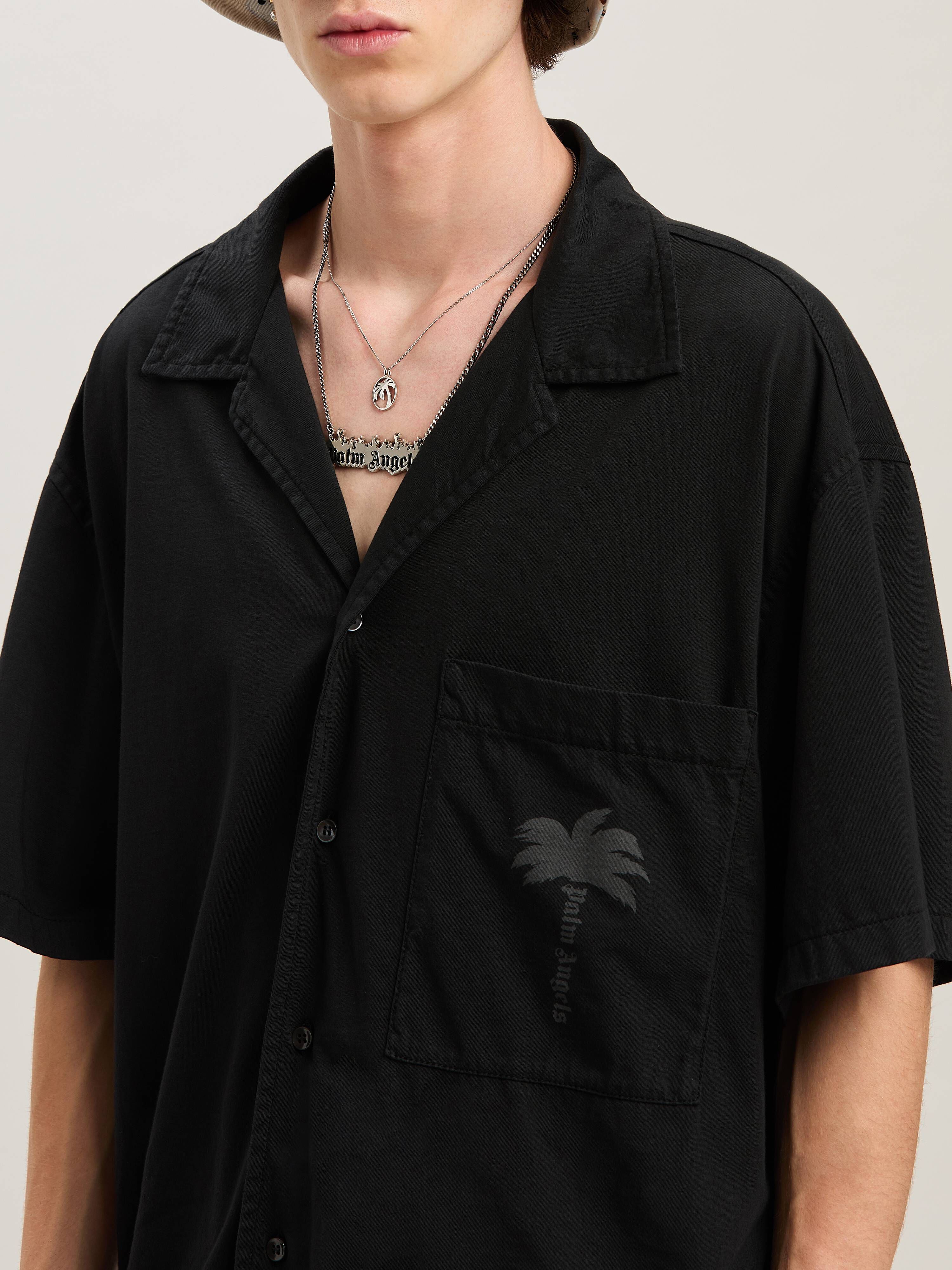 PALM ANGELS  Palm dyed bowling shirt BLACK - BLACK PMGG009S25FAB001