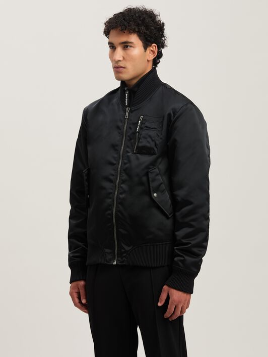 PALM ANGELS  Bomberjacke mit geschwungenem Logo BLACK - BLACK PMEH033S25FAB001