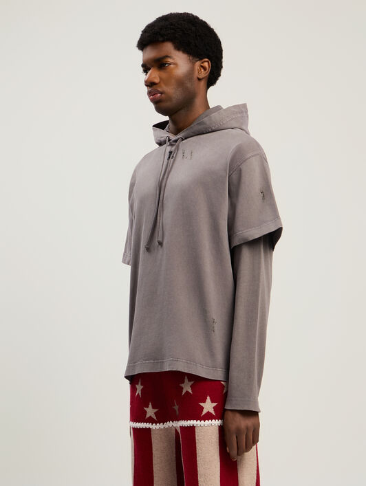 PALM ANGELS Monogram Distressed Hoodie MEDIUM GREY - BLACK PMBB178F25FLE001