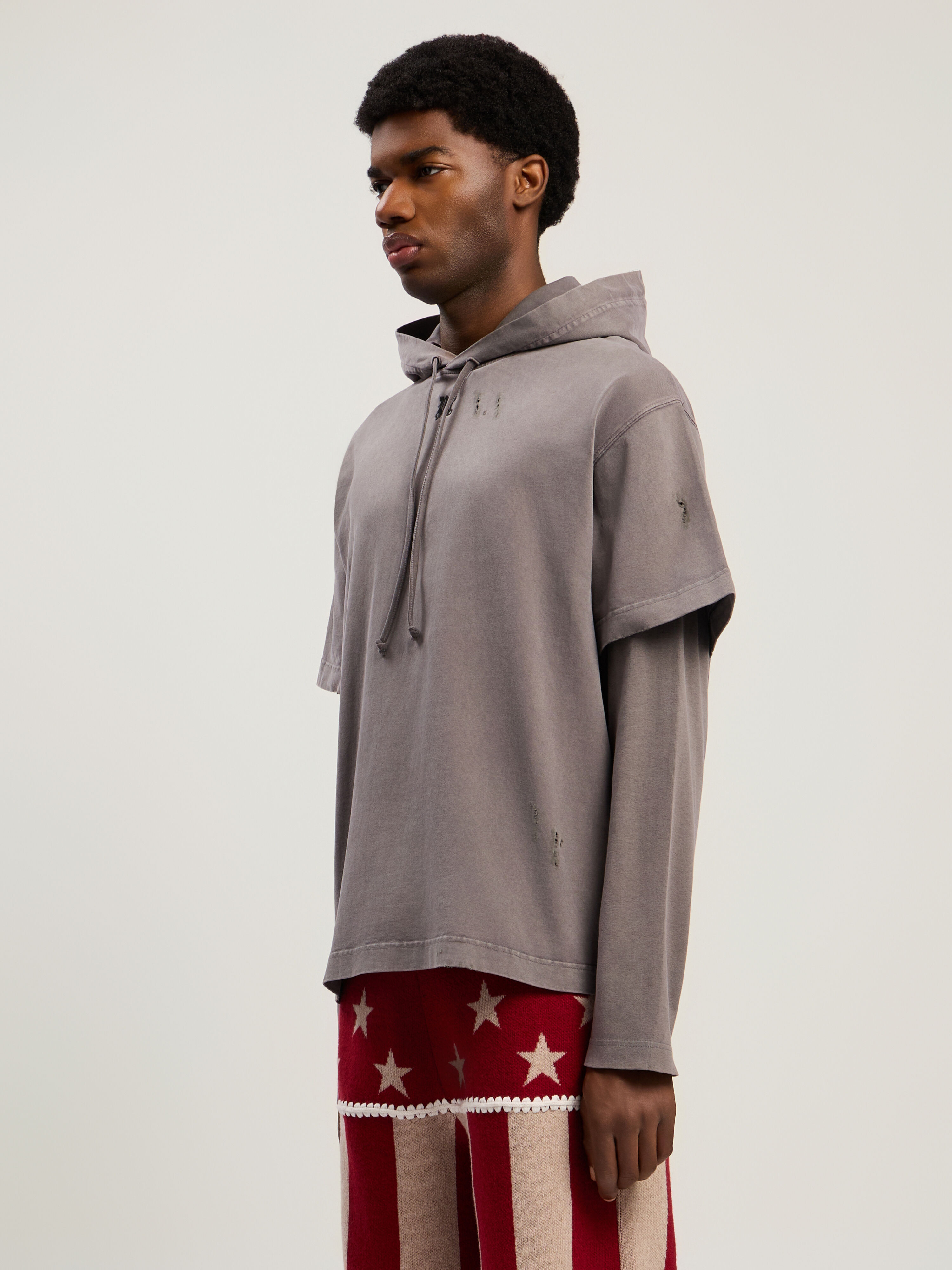 PALM ANGELS Monogram Distressed Hoodie MEDIUM GREY - BLACK PMBB178F25FLE001