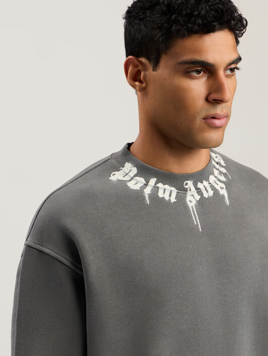Neck Logo Regular Crewneck Sweatshirt PALM ANGELS Neck Logo Regular Crewneck Sweatshirt DARK GREY - OFF WHITE PMBA08HF25FLE003