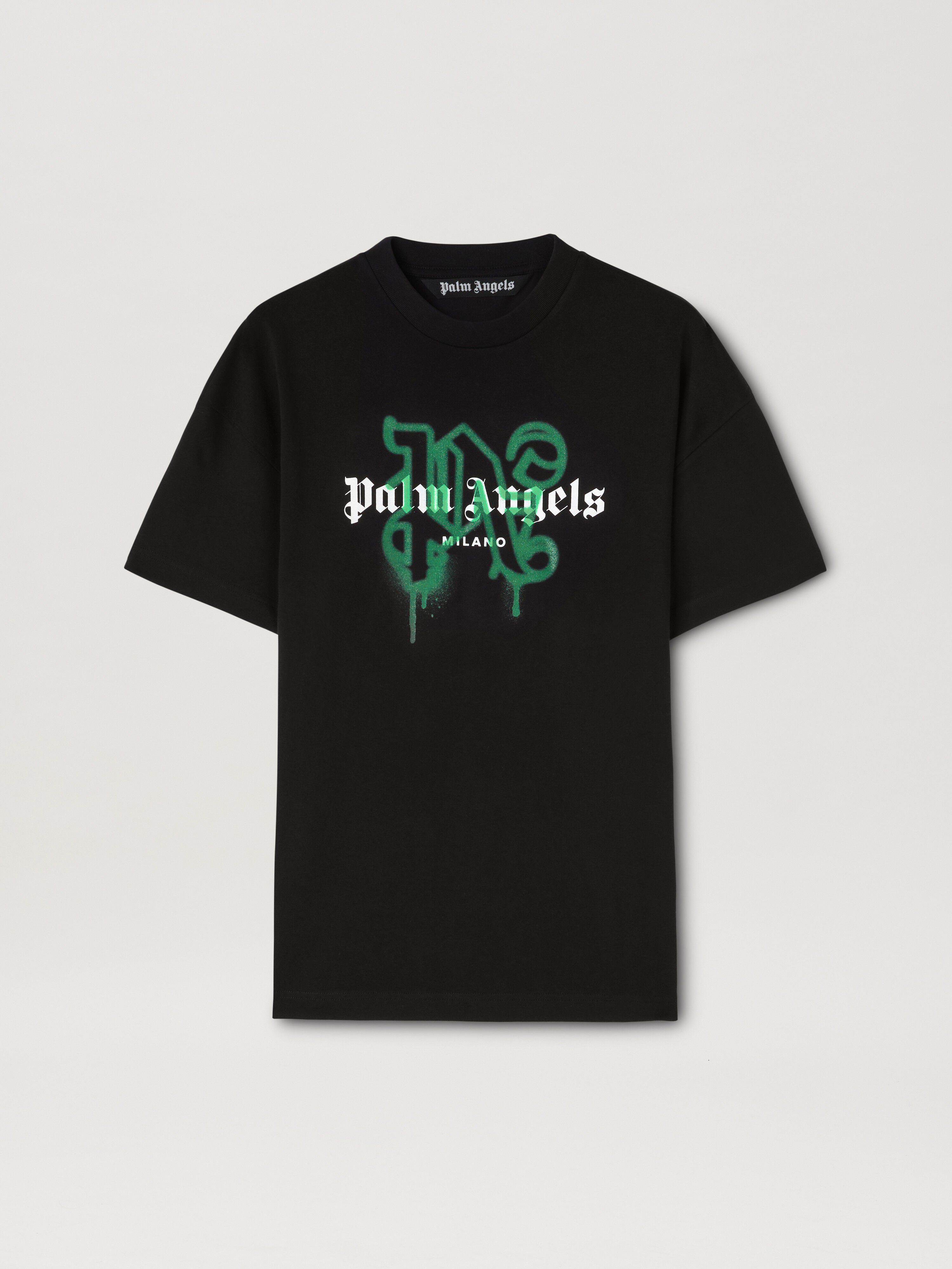PALM ANGELS Monogram Spray City T-Shirt Milano SCHWARZ PMAA001C99JER028