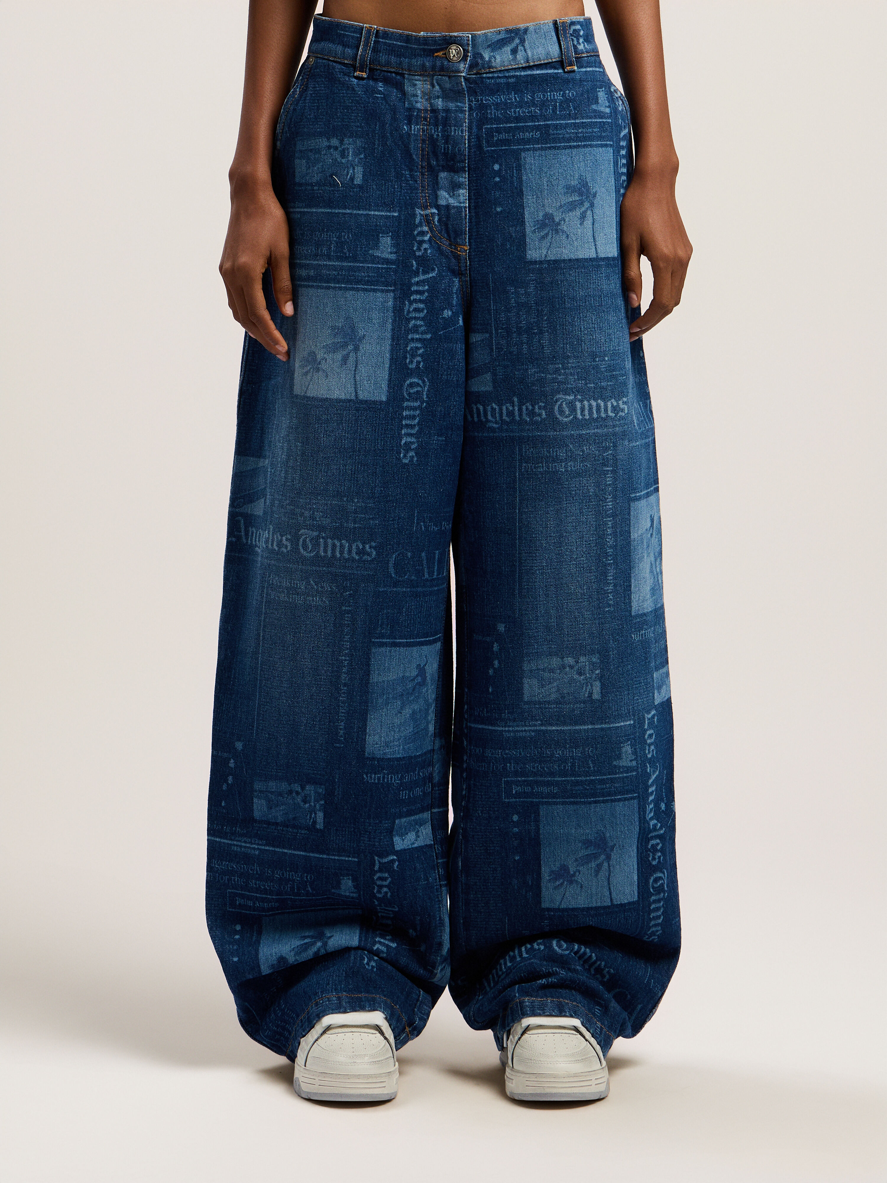 PALM ANGELS Newsprint Baggy Denim Pants MEDIUM BLUE - DUSTY BLUE PWYB040F25DEN001