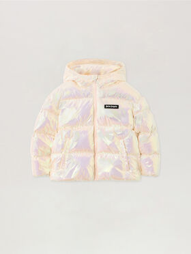 PALM ANGELS Logo Shiny Hoodie Puffer Jkt PEARL ROSE OFF WHITE PGEJ005F25FAB001