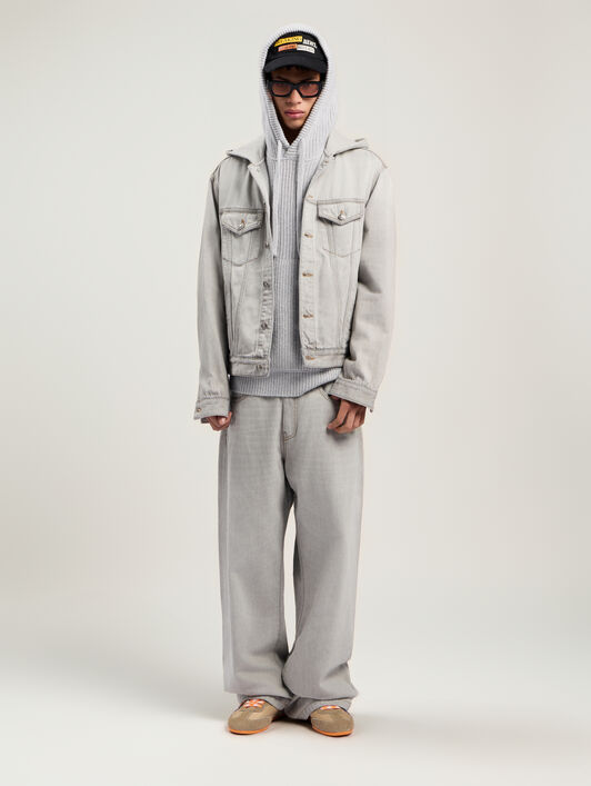 Curved Logo Denim Jacket PALM ANGELS Curved Logo Denim Jacket LIGHT GREY - GREY MELANGE PMYE05CF25DEN001