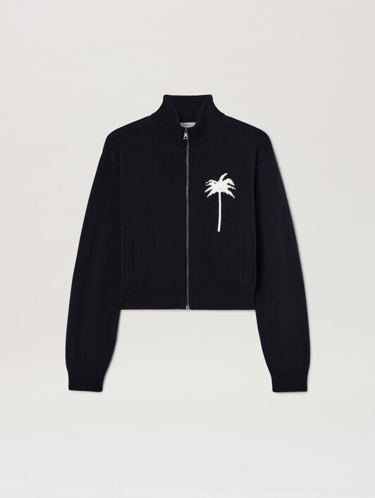 PALM ANGELS  Palm Inlay Track knit jacket BLACK - OFF WHITE PWHA061S25KNI001
