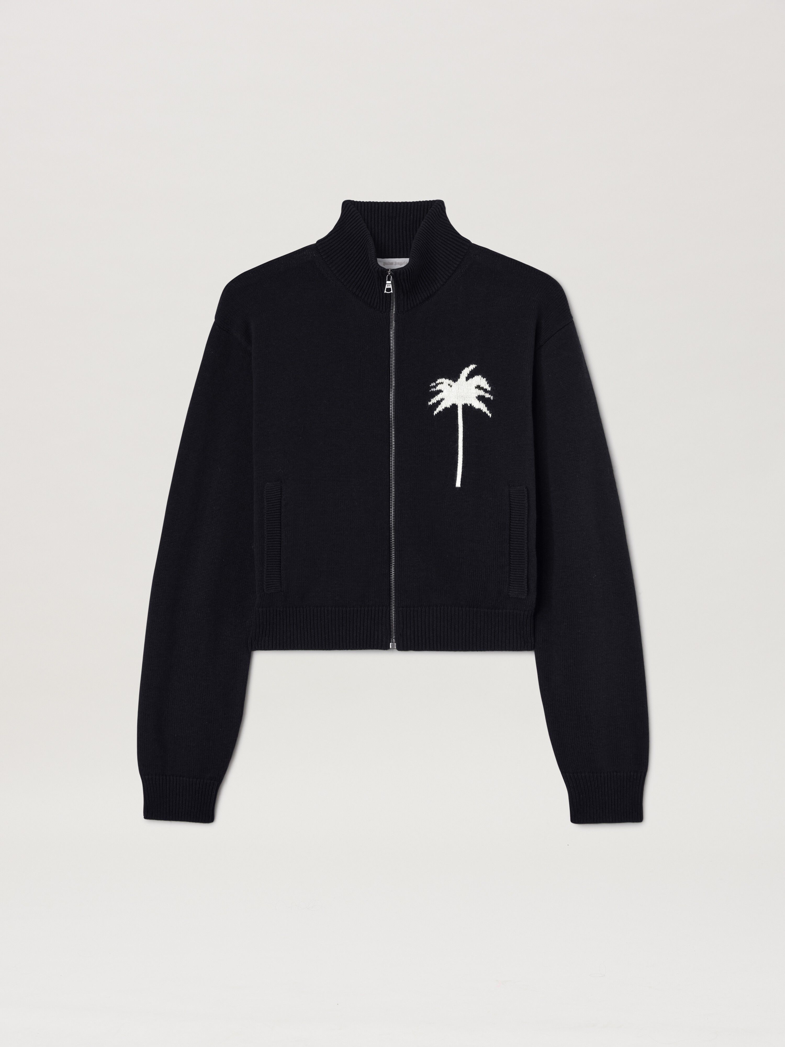 PALM ANGELS  Palm Inlay Track knit jacket BLACK - OFF WHITE PWHA061S25KNI001