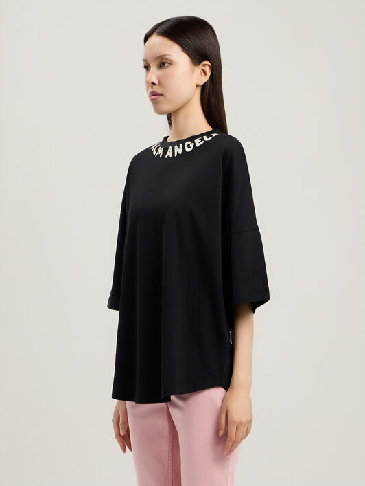 PALM ANGELS Neck Logo Over T-Shirt BLACK OFF WHITE PWAA07CS26JER004