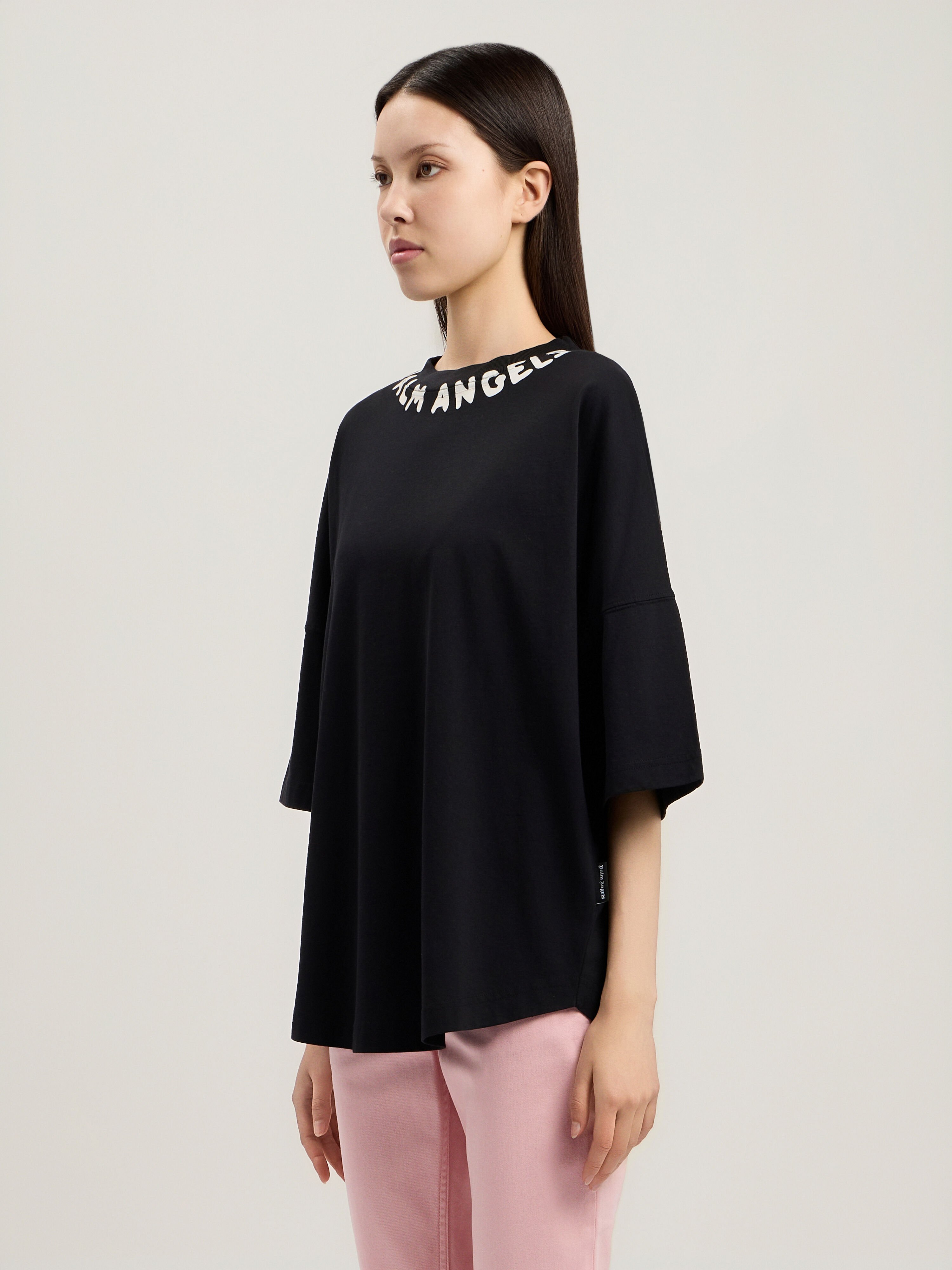 PALM ANGELS Neck Logo Over T-Shirt BLACK OFF WHITE PWAA07CS26JER004