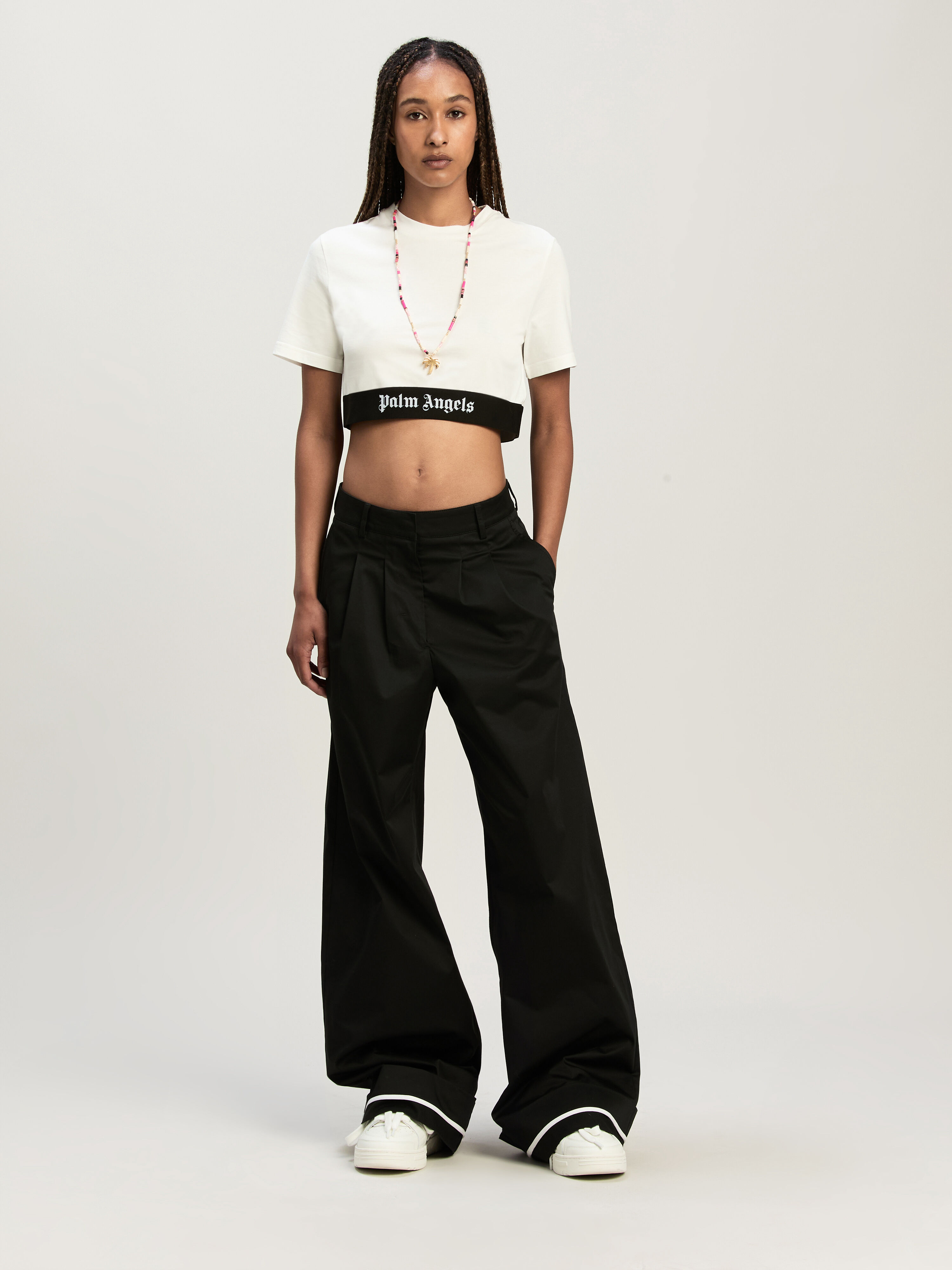 PALM ANGELS Classic Logo Tape Crop Tee Off White Bla OFF WHITE BLACK PWAA067C99JER001