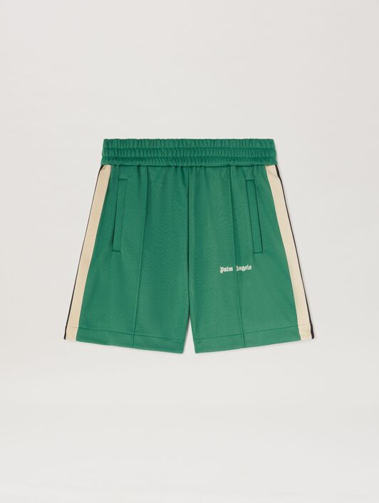 PALM ANGELS  Embroidered Logo Track shorts FOREST GREEN - OFF WHITE PMCL004S25FAB001