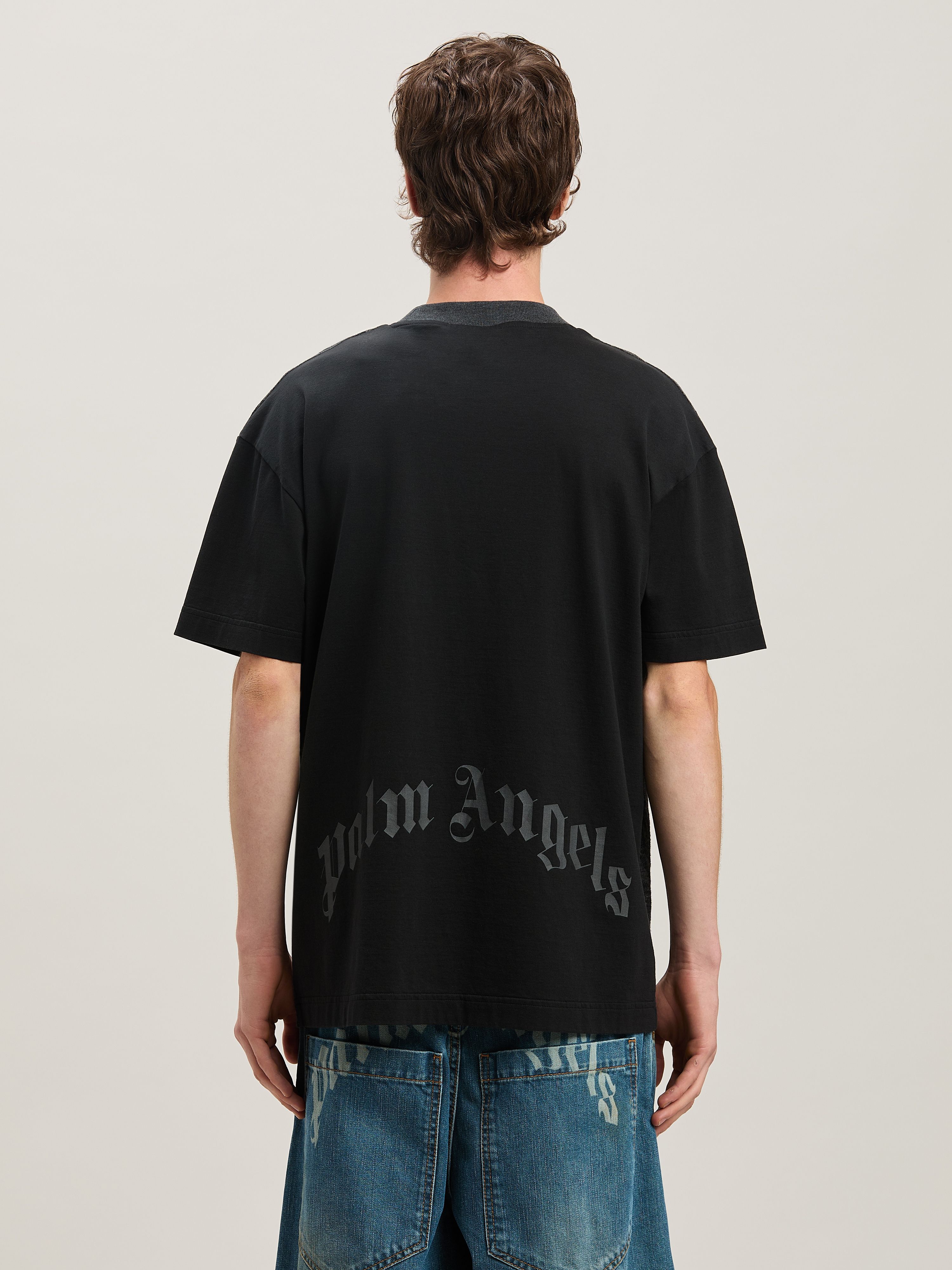 PALM ANGELS  Palms Curved Logo T-shirt BLACK - GREY PMAA001S25FAB001