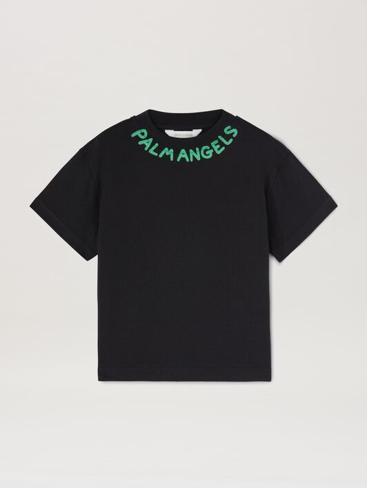PALM ANGELS  Logo Block T-Shirt BLACK GREEN PBAA003S25JER004