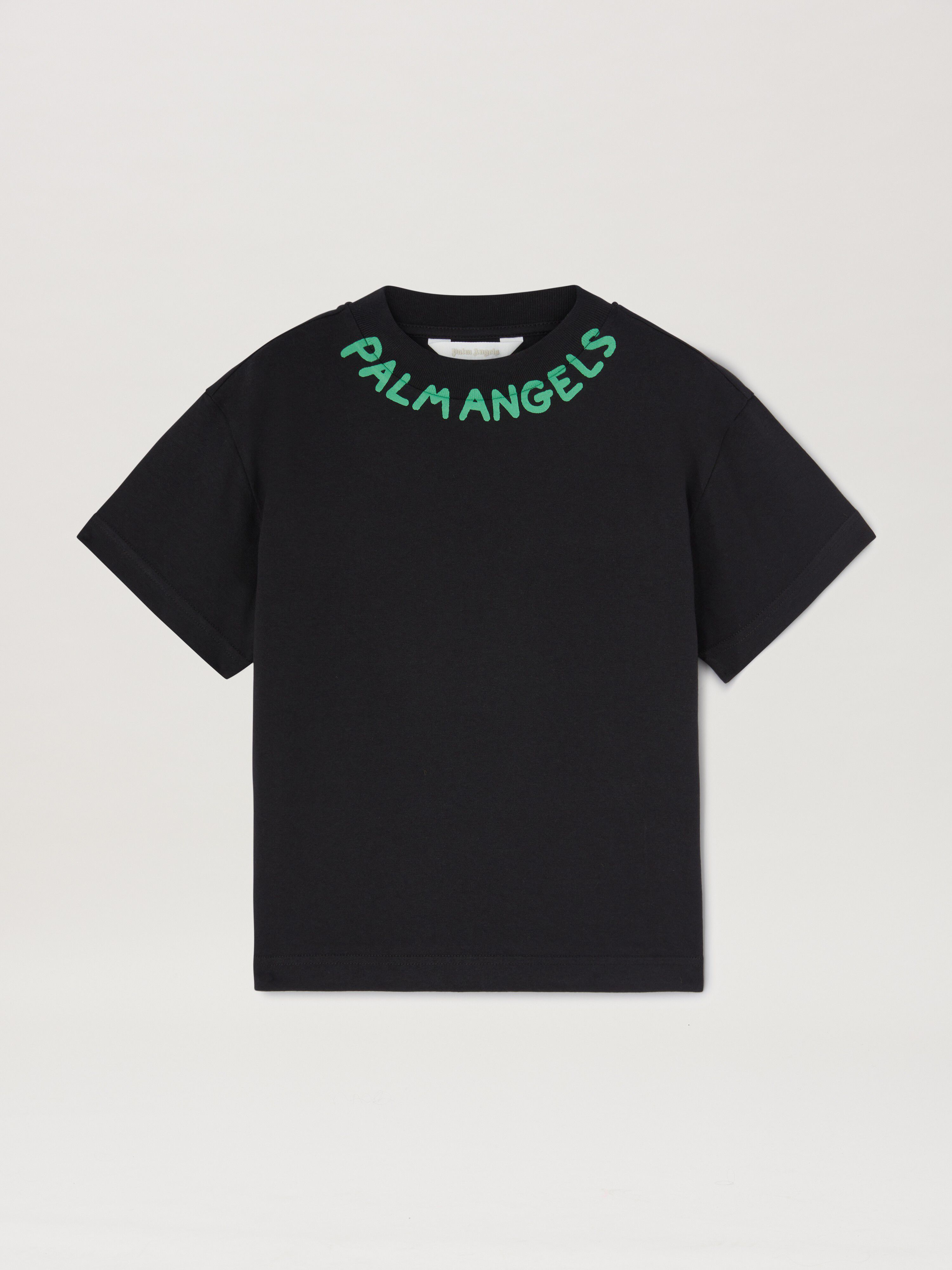 PALM ANGELS  Logo Block T-Shirt BLACK GREEN PBAA003S25JER004
