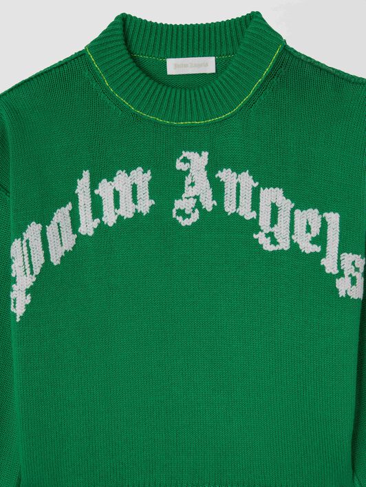 PALM ANGELS  Pullover mit geschwungenem Logo GREEN OFF WHITE PBHE001S25KNI001