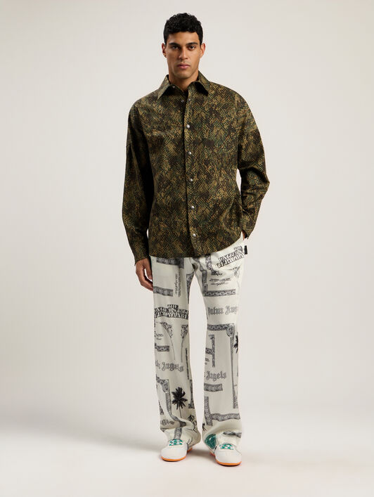 PALM ANGELS Dollar Print Wide-Leg Pants IVORY - BLACK PMCA143F25FAB001