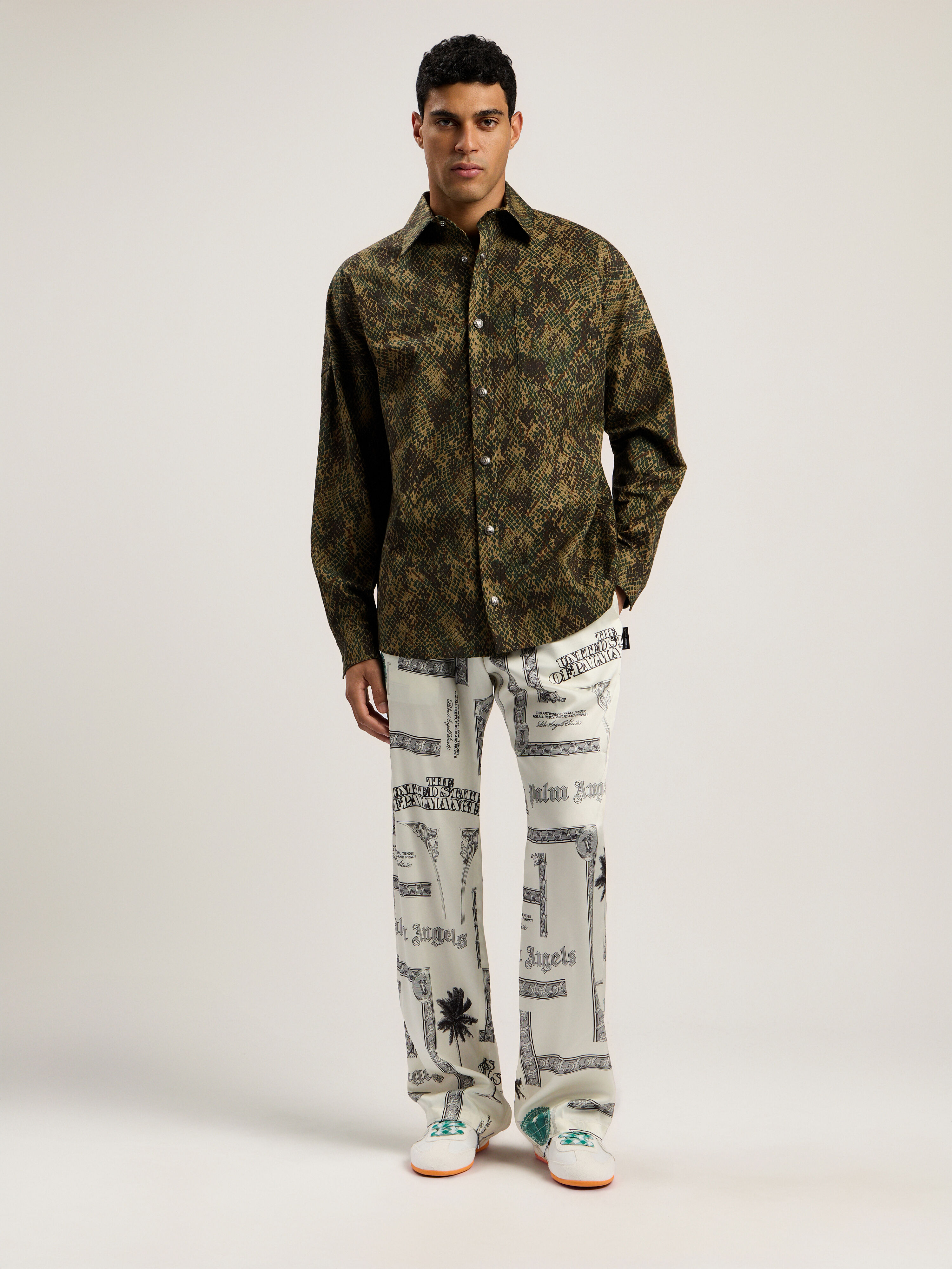 PALM ANGELS Dollar Print Wide-Leg Pants IVORY - BLACK PMCA143F25FAB001