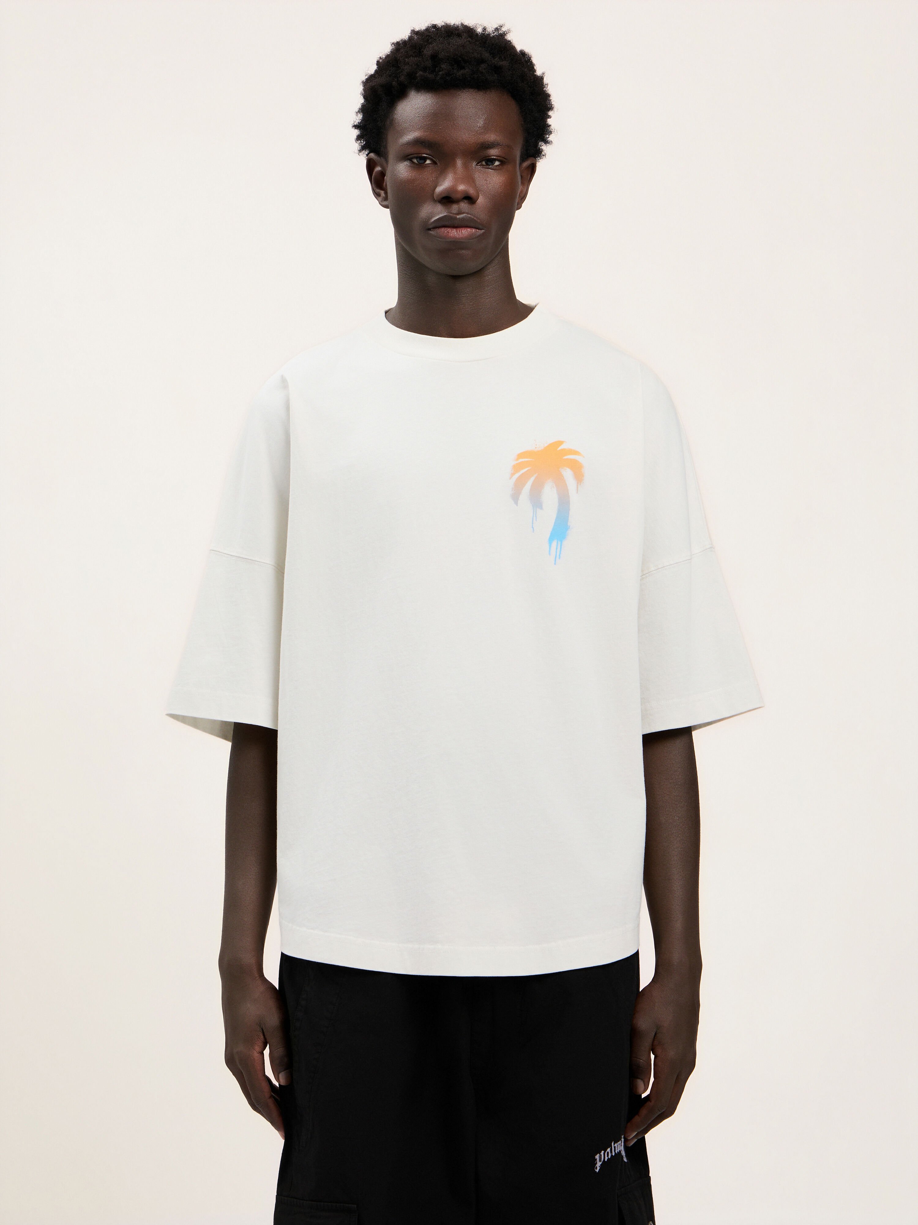 PALM ANGELS I Love Pa Over T-Shirt OFF WHITE BLACK PMAA10BS26JER003