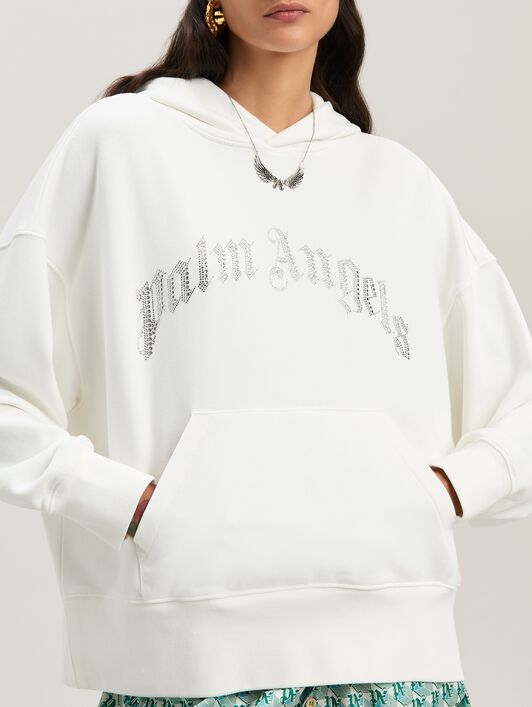 PALM ANGELS  Hoodie mit geschwungenem Logo OFF WHITE - SILVER PWBB074S25FLE002
