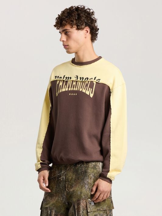 Vintage Logo Crewneck Sweatshirt PALM ANGELS Vintage Logo Crewneck Sweatshirt BROWN - LIGHT YELLOW PAMBA06F26FL01