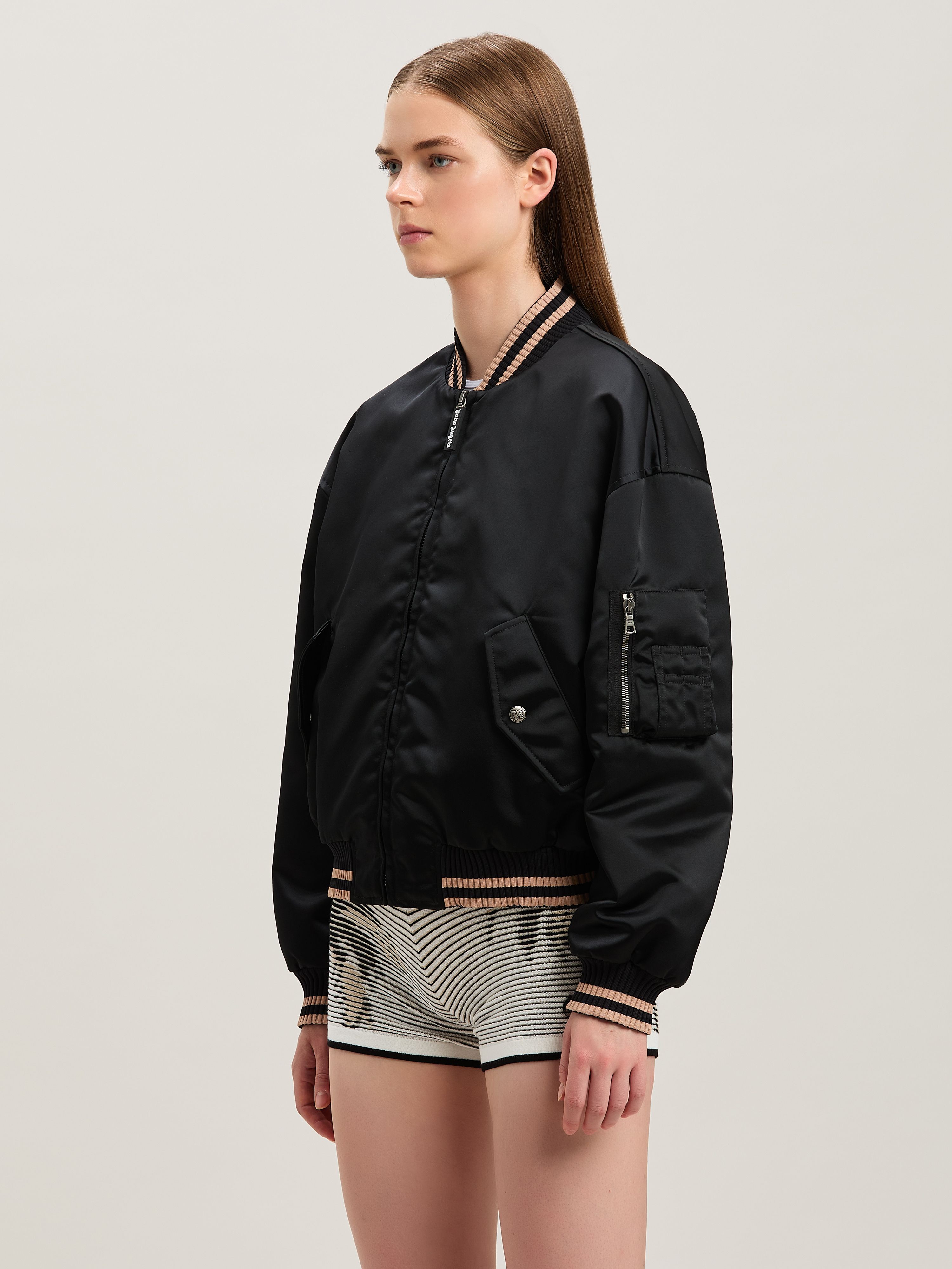 PALM ANGELS  Curved logo bomber NERO - ROSA PWEH027S25FAB001