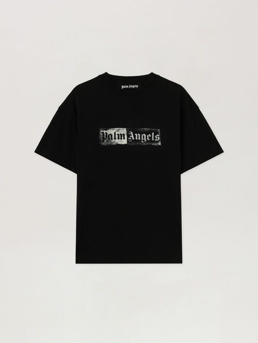 PALM ANGELS T-Shirt Con Logo A Timbro BLACK - OFF WHITE PAMAA01F26JR05