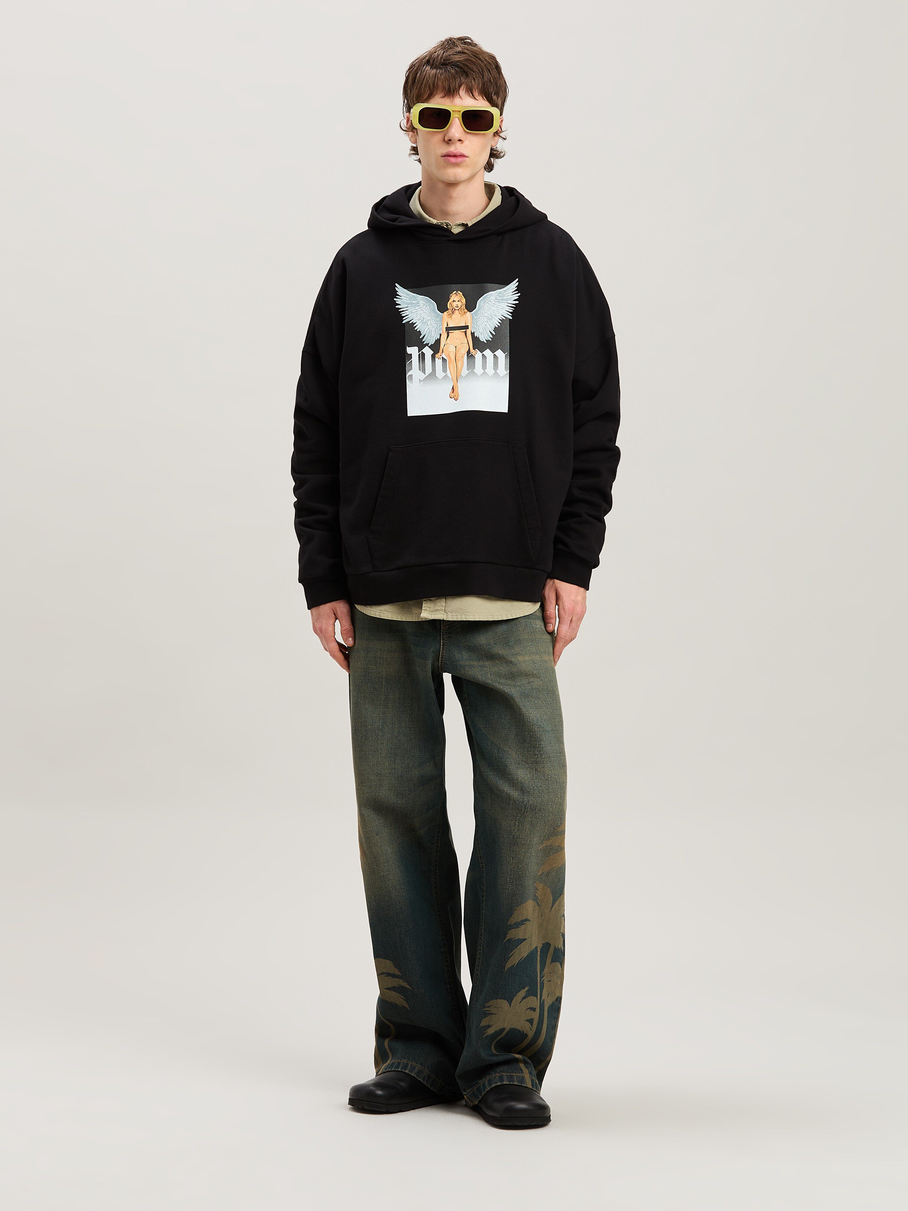 PALM ANGELS  Pin up hoodie NERO - OFF WHITE PMBB155S25FLE003