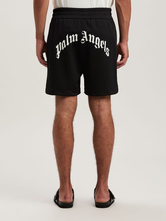 PALM ANGELS  Shorts mit geschwungenem Logo BLACK - OFF WHITE PMCL008S25FAB001