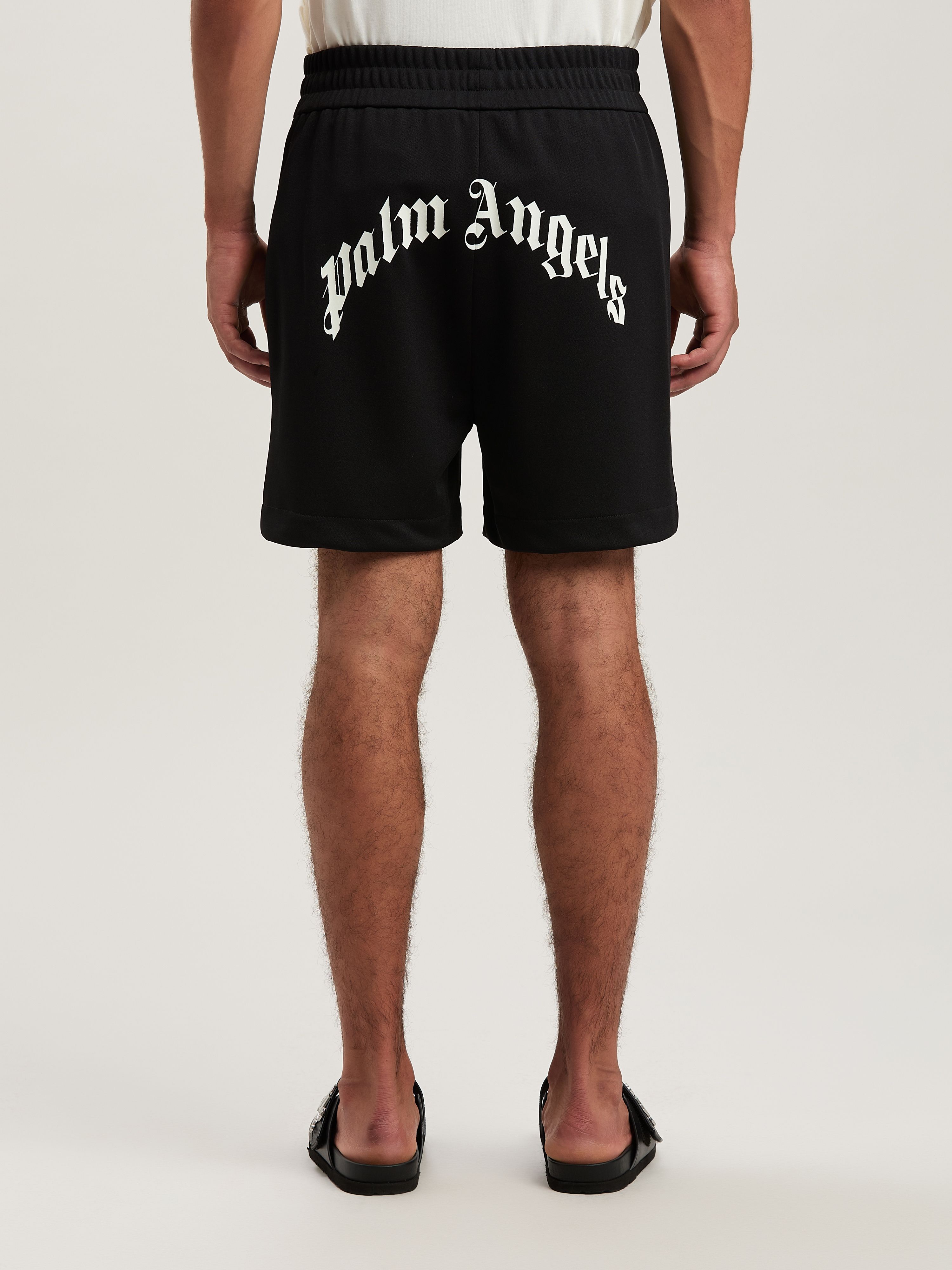 PALM ANGELS  Shorts mit geschwungenem Logo BLACK - OFF WHITE PMCL008S25FAB001