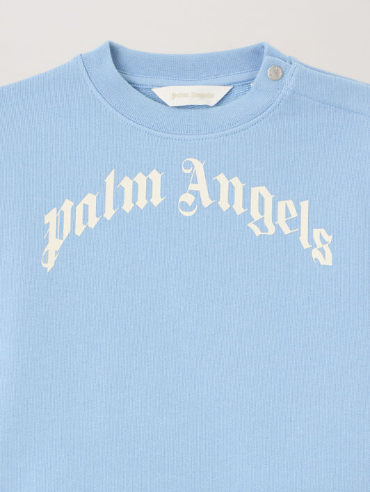 PALM ANGELS Curved Logo Crewneck CELESTE/LIGHT BLUE PBXC001S26FLE002