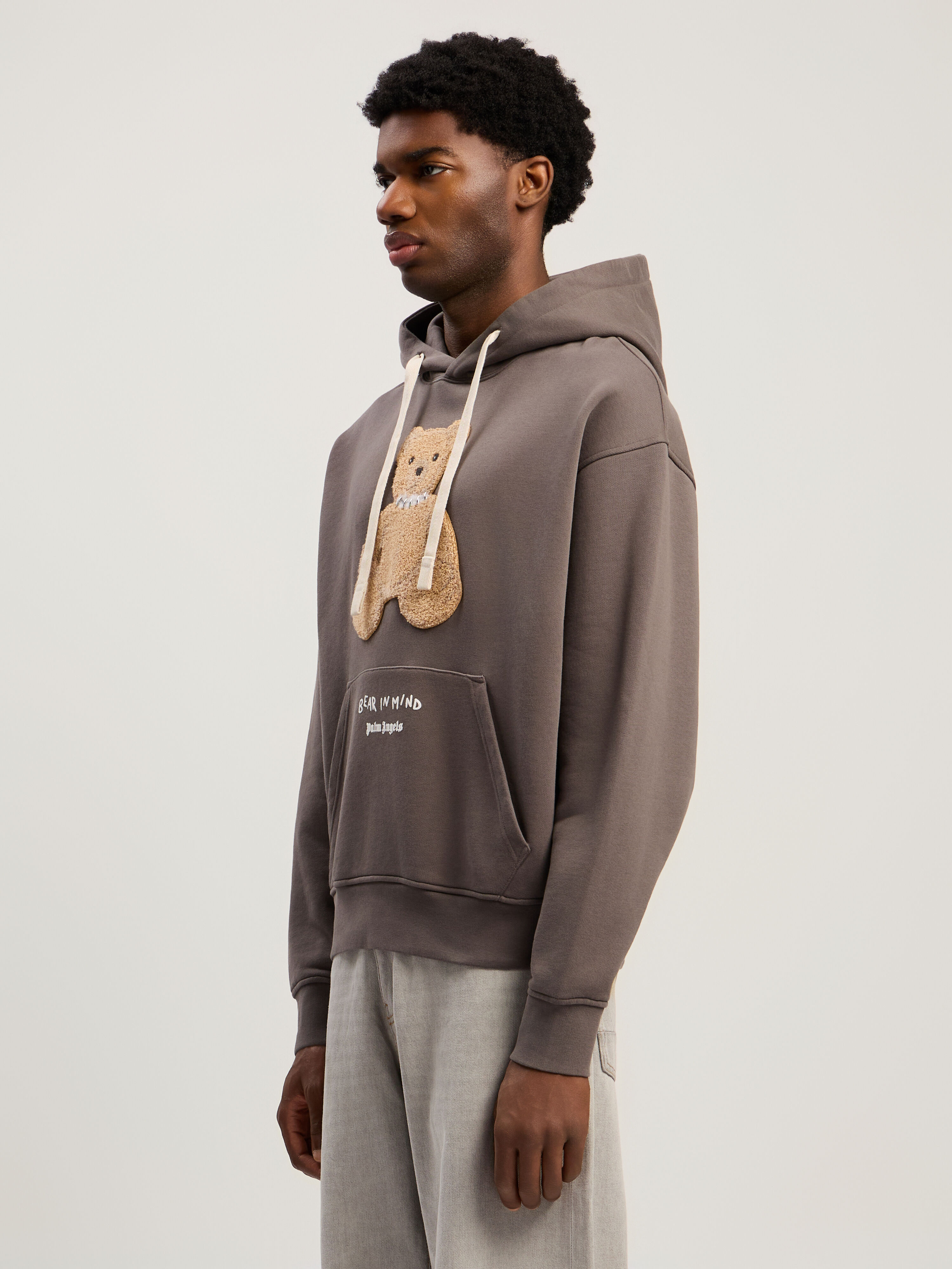 PALM ANGELS Bear In Mind Hoodie DARK GREY - BROWN PMBB17DF25FLE004