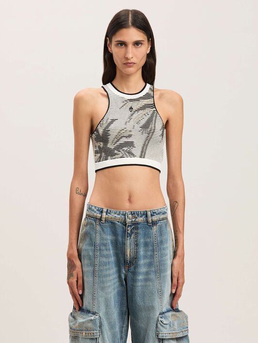 PALM ANGELS  Palms jacquared knit top OFF WHITE - BLACK PWHT028S25KNI001