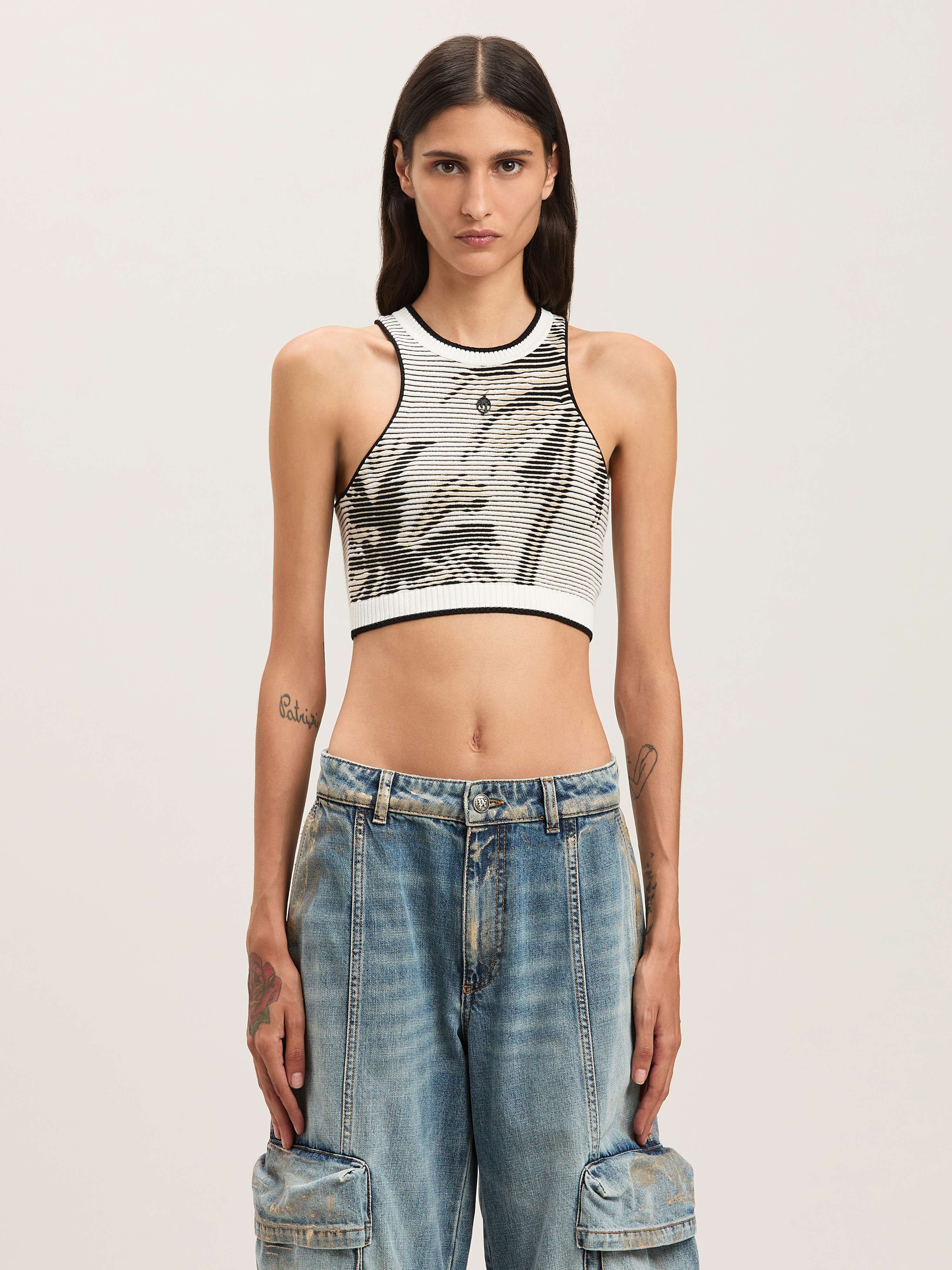 PALM ANGELS  Palms jacquared knit top OFF WHITE - BLACK PWHT028S25KNI001
