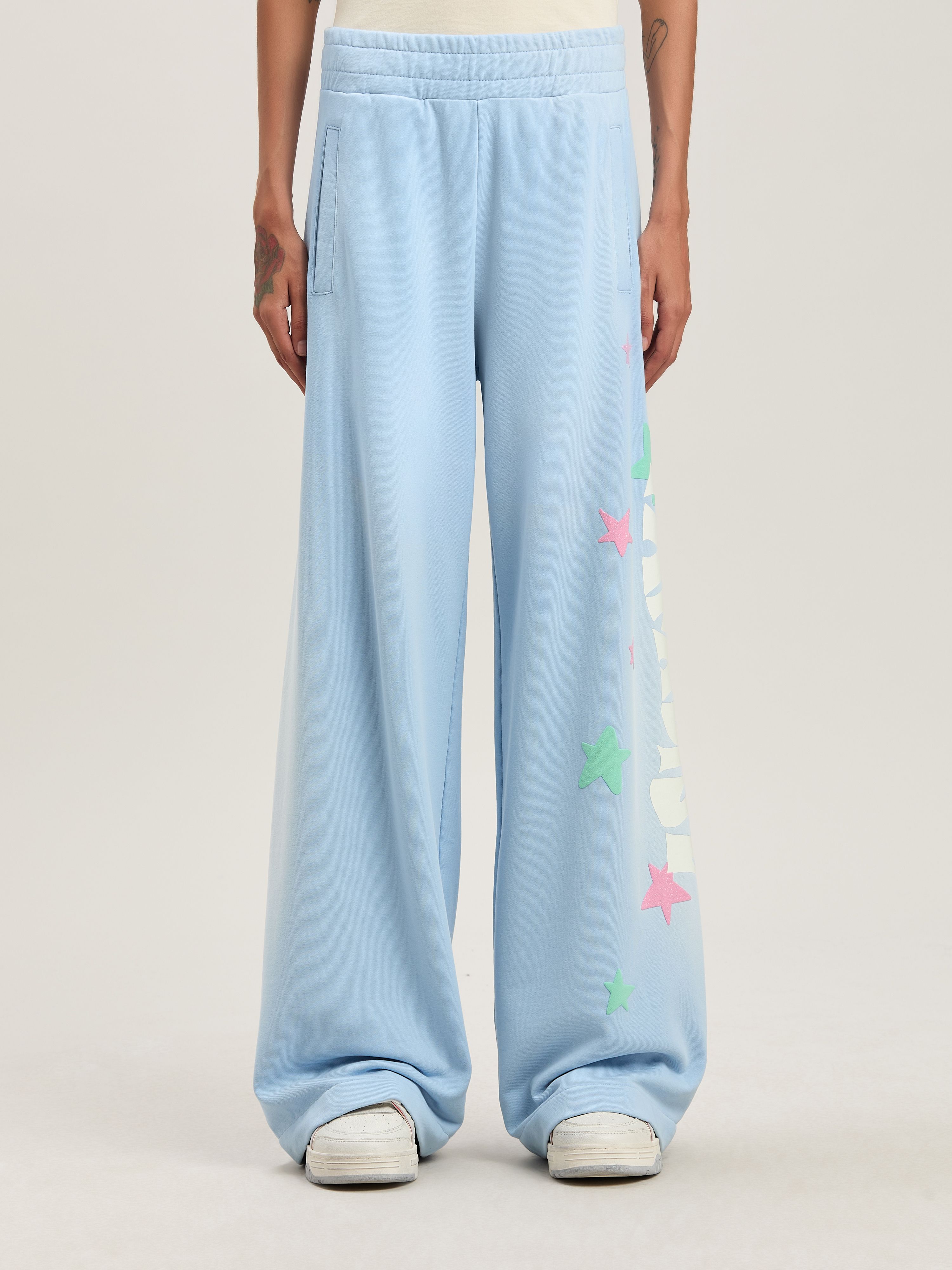 PALM ANGELS  Paradise Sweathose BABY BLUE - OFF WHITE PWCH025S25FLE001