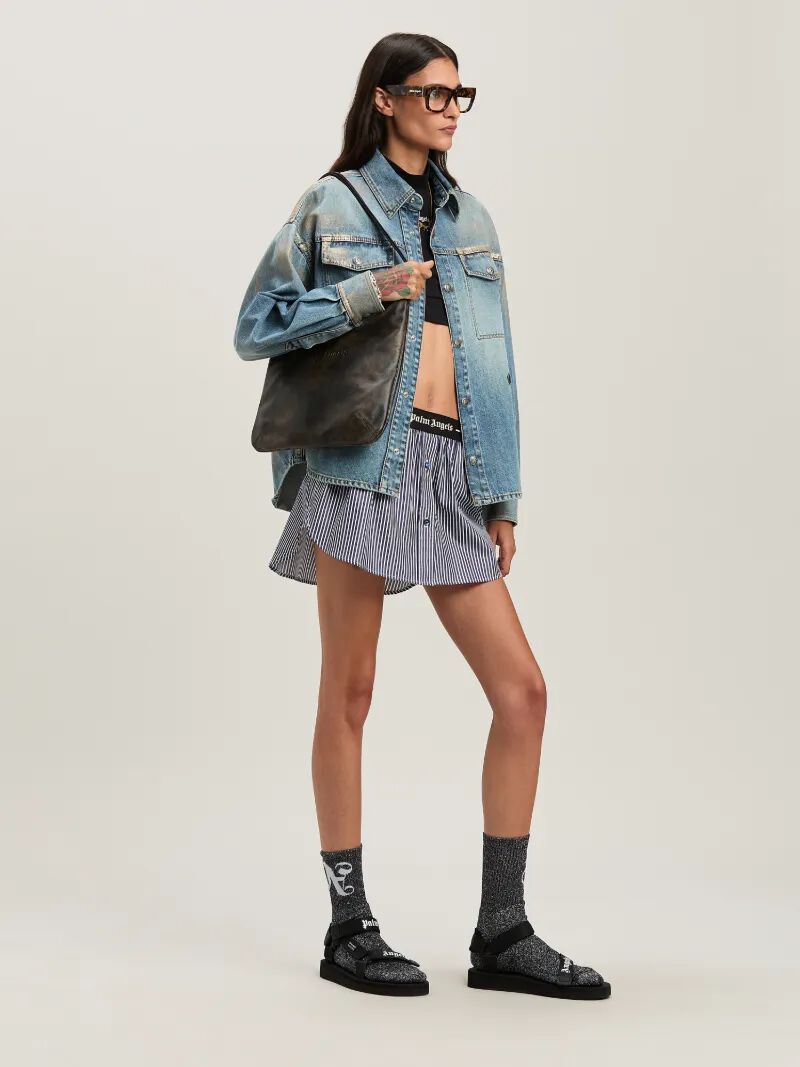 PALM ANGELS  Metal brushed denim shirt MEDIUM BLUE - SILVER PWYD023S25DEN002