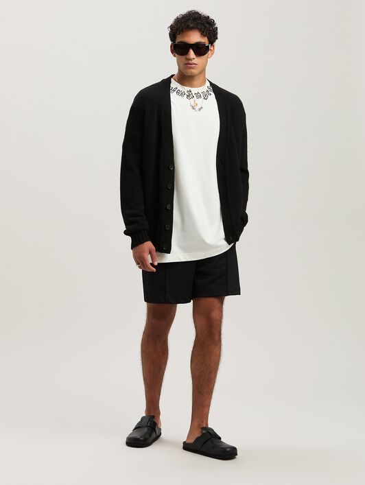 PALM ANGELS  Curved Logo knit cardigan BLACK - GREY MELANGE PMHB035S25KNI001