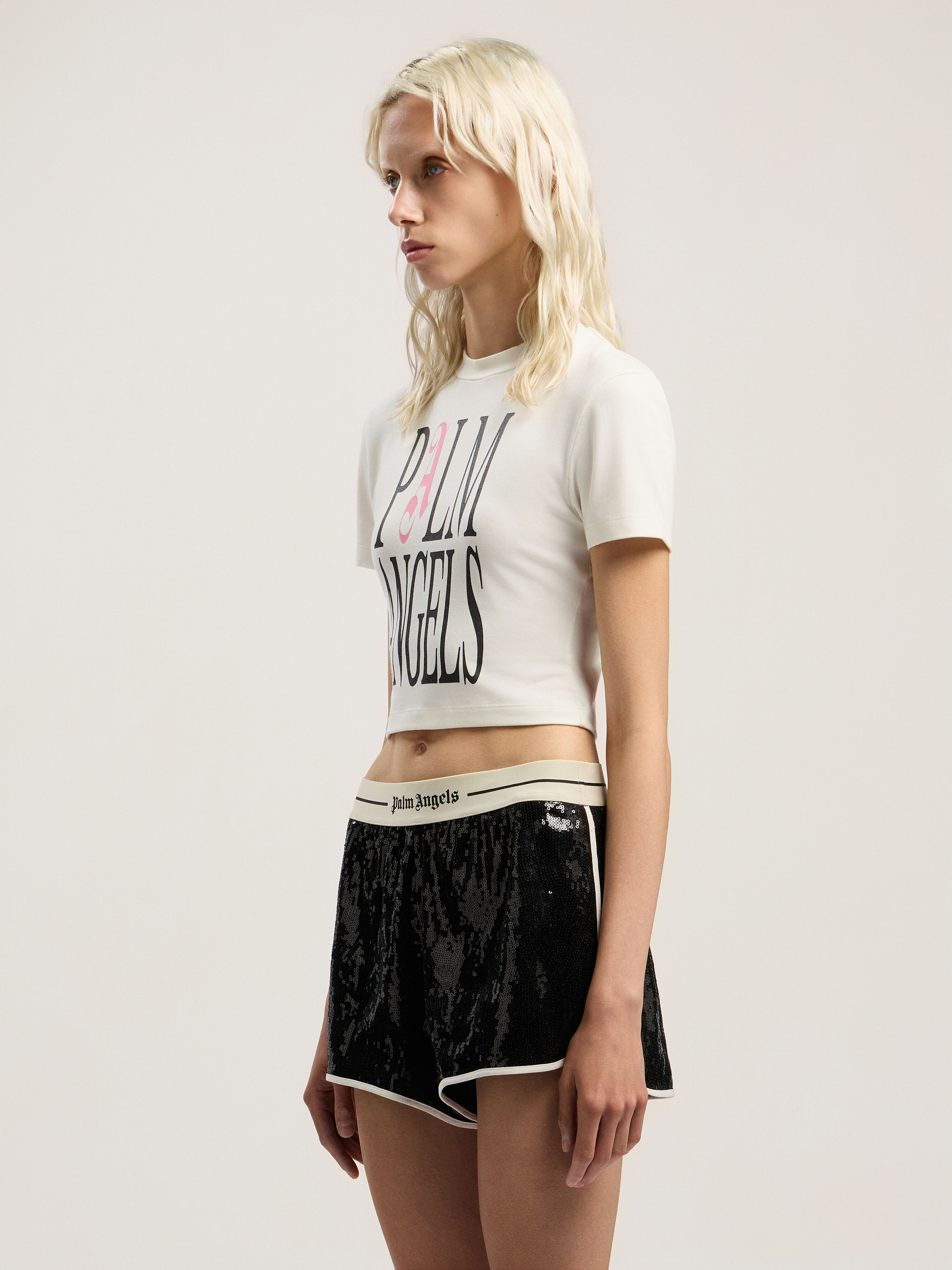 PALM ANGELS Flames Logo Baby Tee OFF WHITE - BLACK PWAA077F25JER003