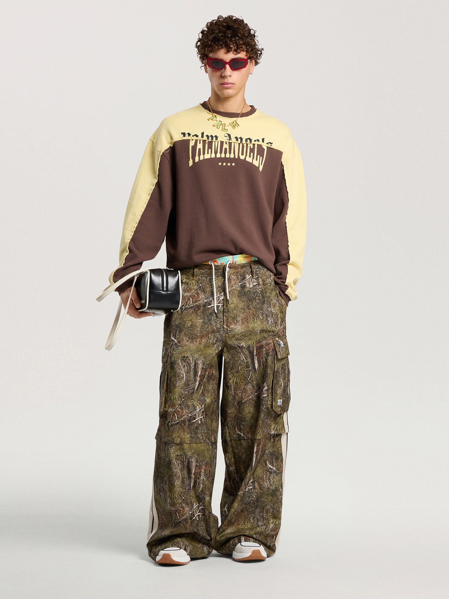 PALM ANGELS Vintage Logo Crewneck Sweatshirt BROWN - LIGHT YELLOW PAMBA06F26FL01