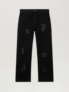 PALM ANGELS Logo Patch Straight Jeans BLACK - BLACK PMYA041F25DEN001