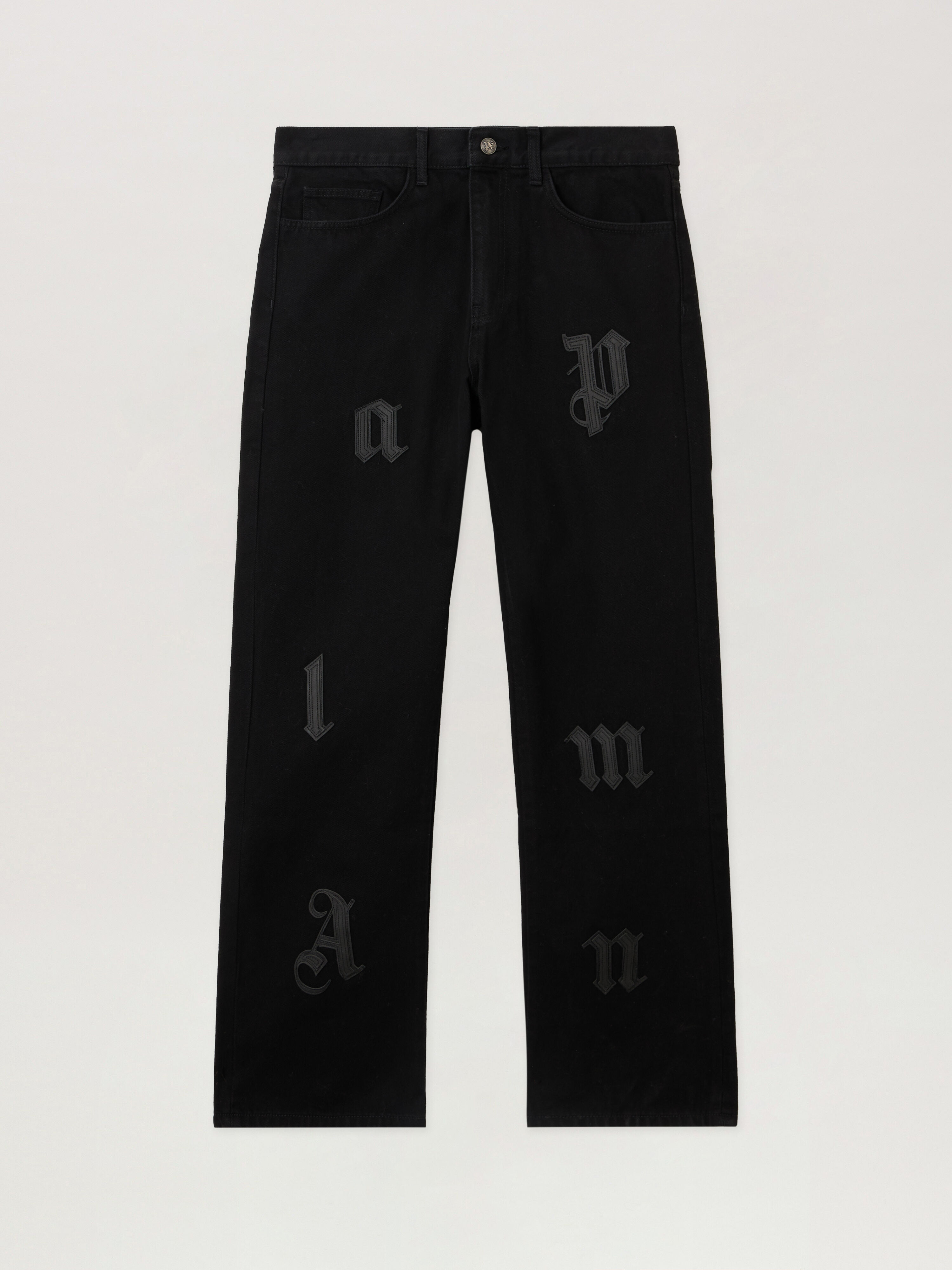 Logo Patch Straight Jeans PALM ANGELS Logo Patch Straight Jeans BLACK - BLACK PMYA041F25DEN001