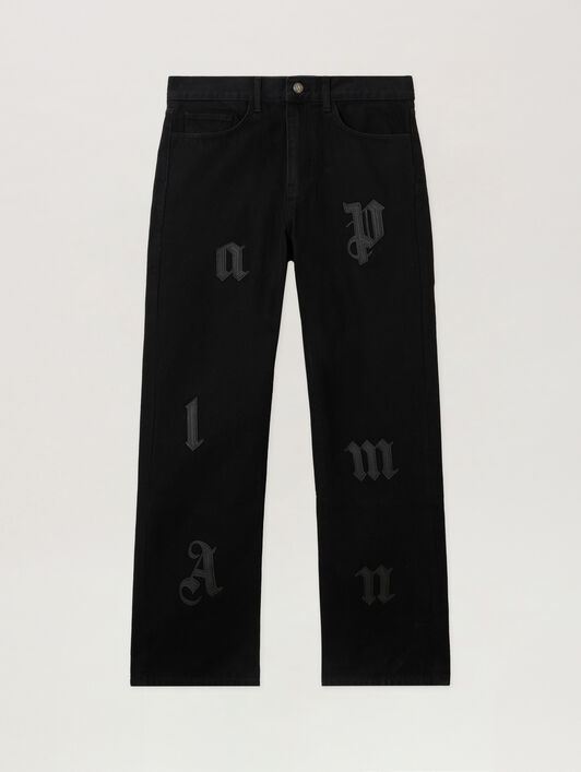 Logo Patch Straight Jeans PALM ANGELS Logo Patch Straight Jeans BLACK - BLACK PMYA041F25DEN001