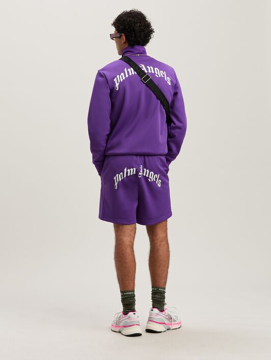 PALM ANGELS  Shorts mit geschwungenem Logo PURPLE - OFF WHITE PMCL008S25FAB001