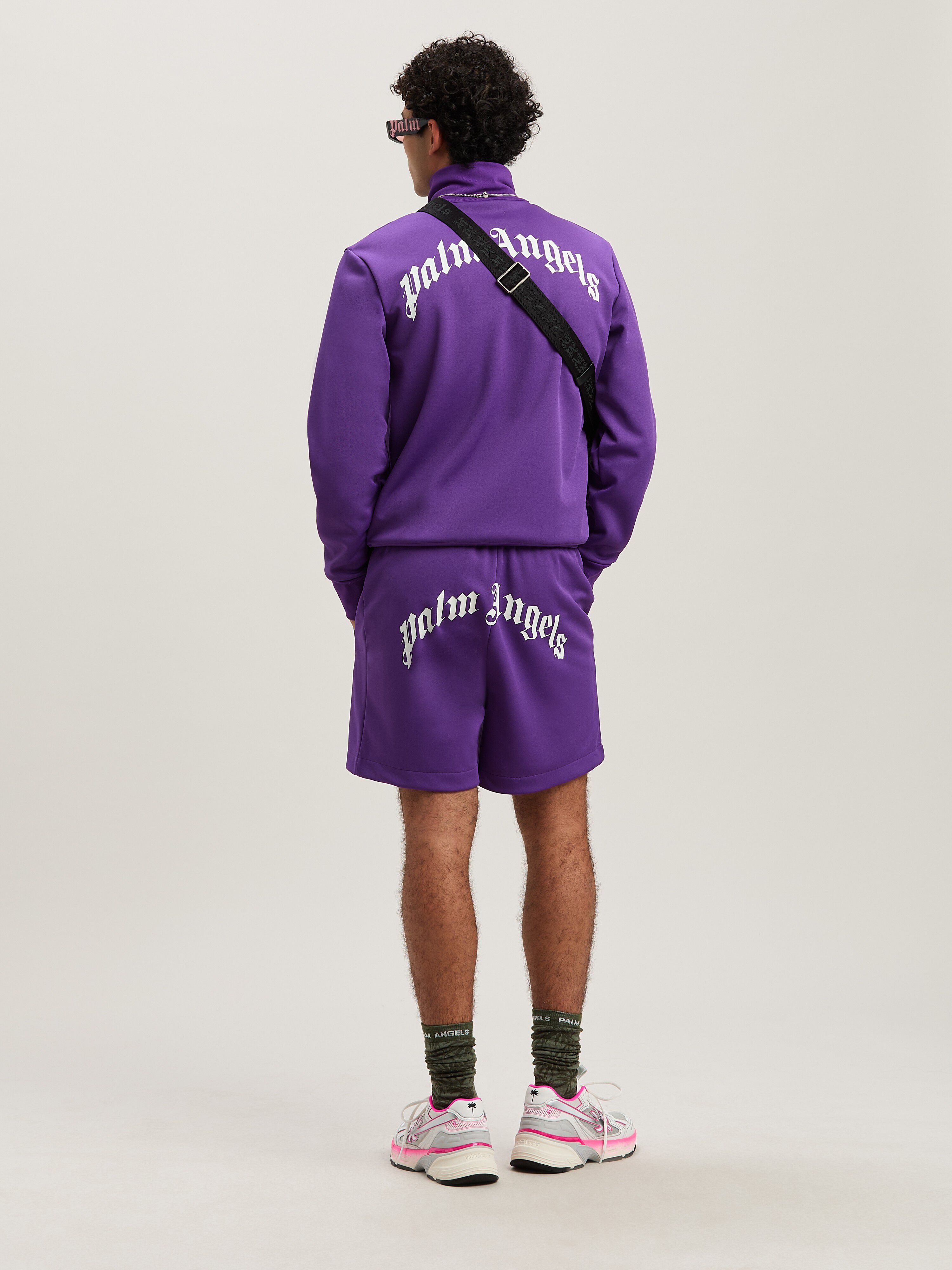 PALM ANGELS  Shorts mit geschwungenem Logo PURPLE - OFF WHITE PMCL008S25FAB001