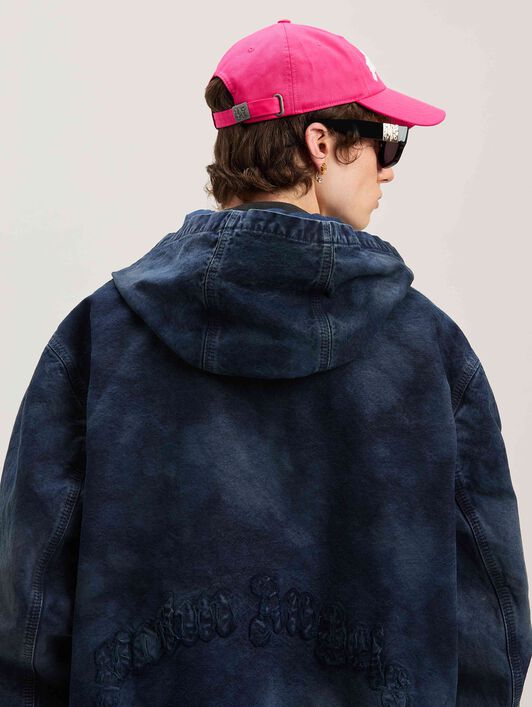 PALM ANGELS  Curved logo Dyed Bomber INDIGO BLU - INDIGO BLU PMEH035S25FAB002