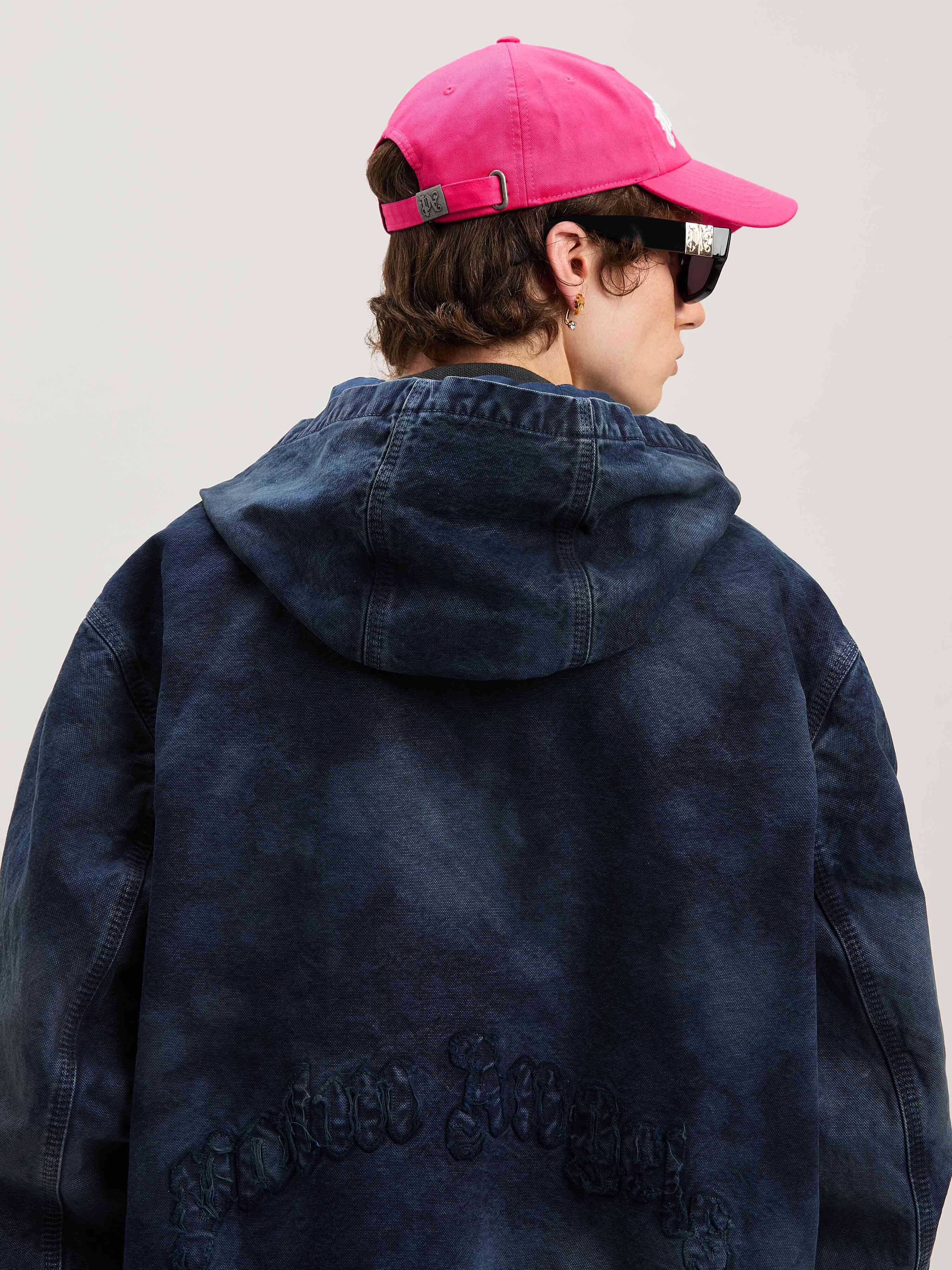 PALM ANGELS  Curved logo Dyed Bomber INDIGO BLU - INDIGO BLU PMEH035S25FAB002