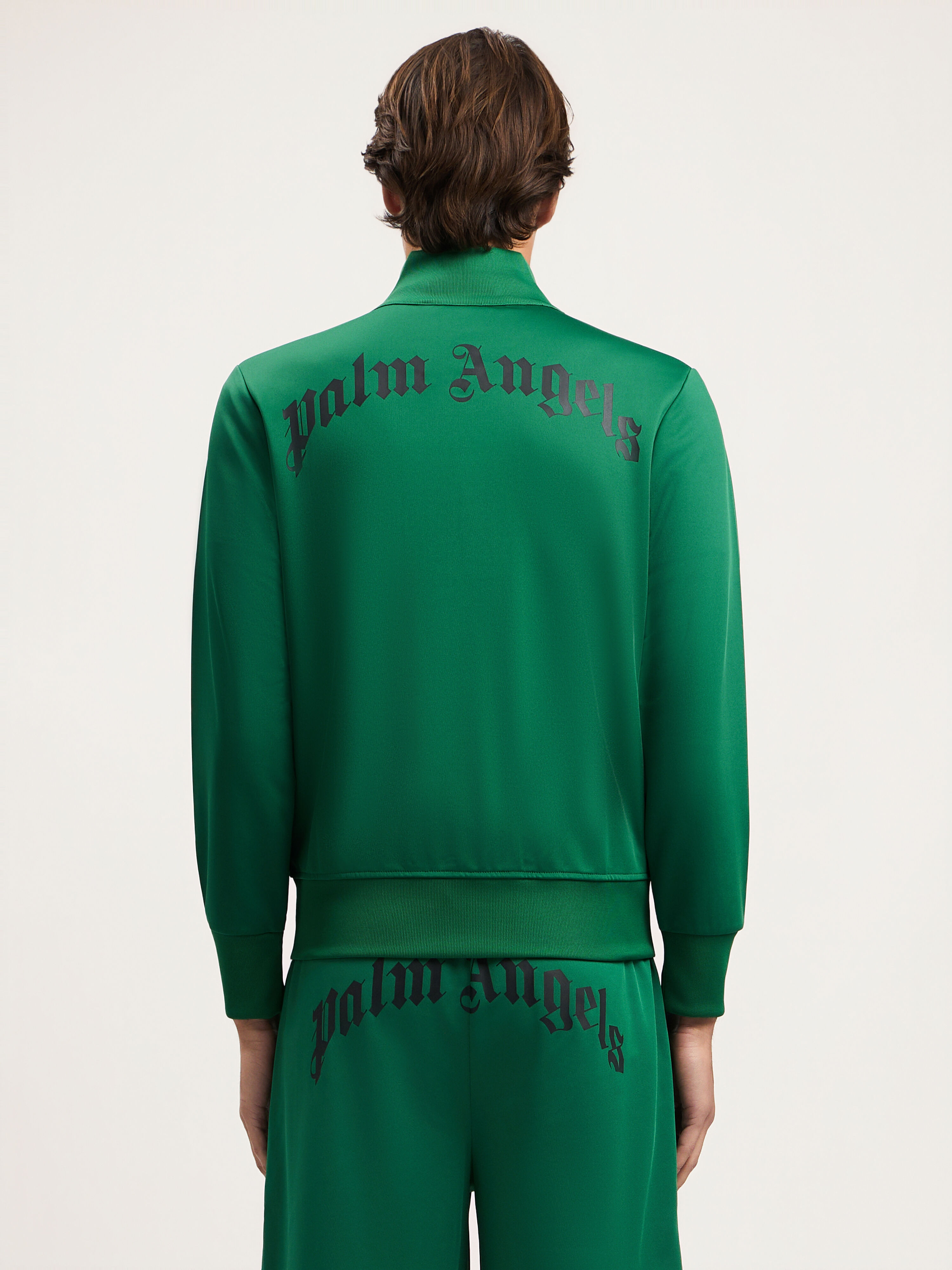 PALM ANGELS Curved Logo Track Jacket GREEN BLACK PMBD089S26FAB001