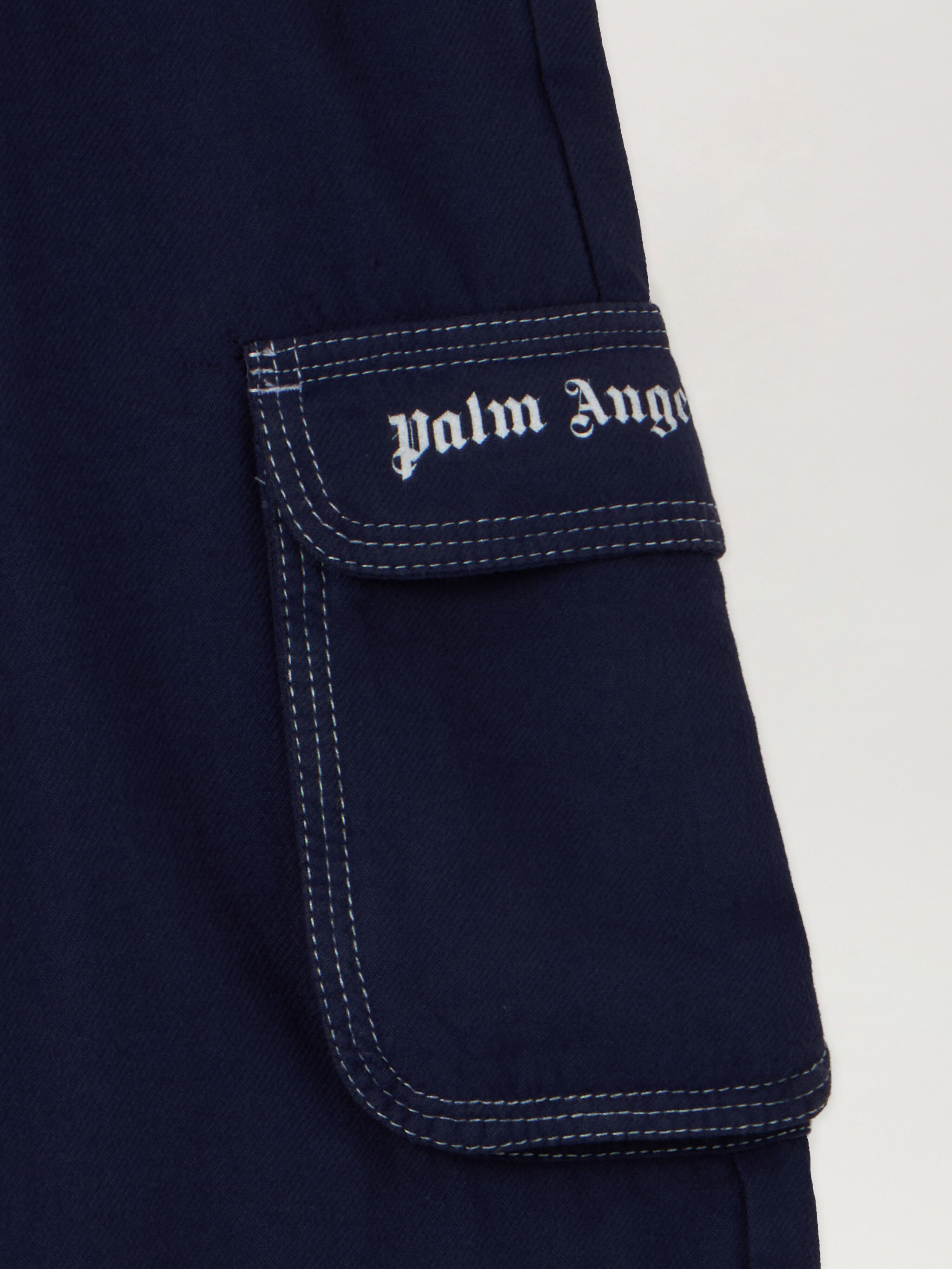 PALM ANGELS Logo Flannel Loose Cargo Pant NAVY BLUE - OFF WHITE PGCF005F25FAB001