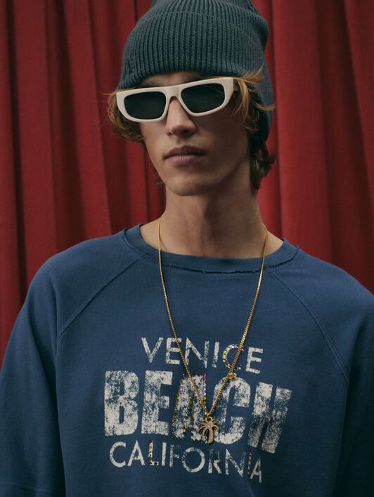 PALM ANGELS Cali Vibes Layered Tee L/S NAVY BLUE - OFF WHITE PAMAB03F26JR01