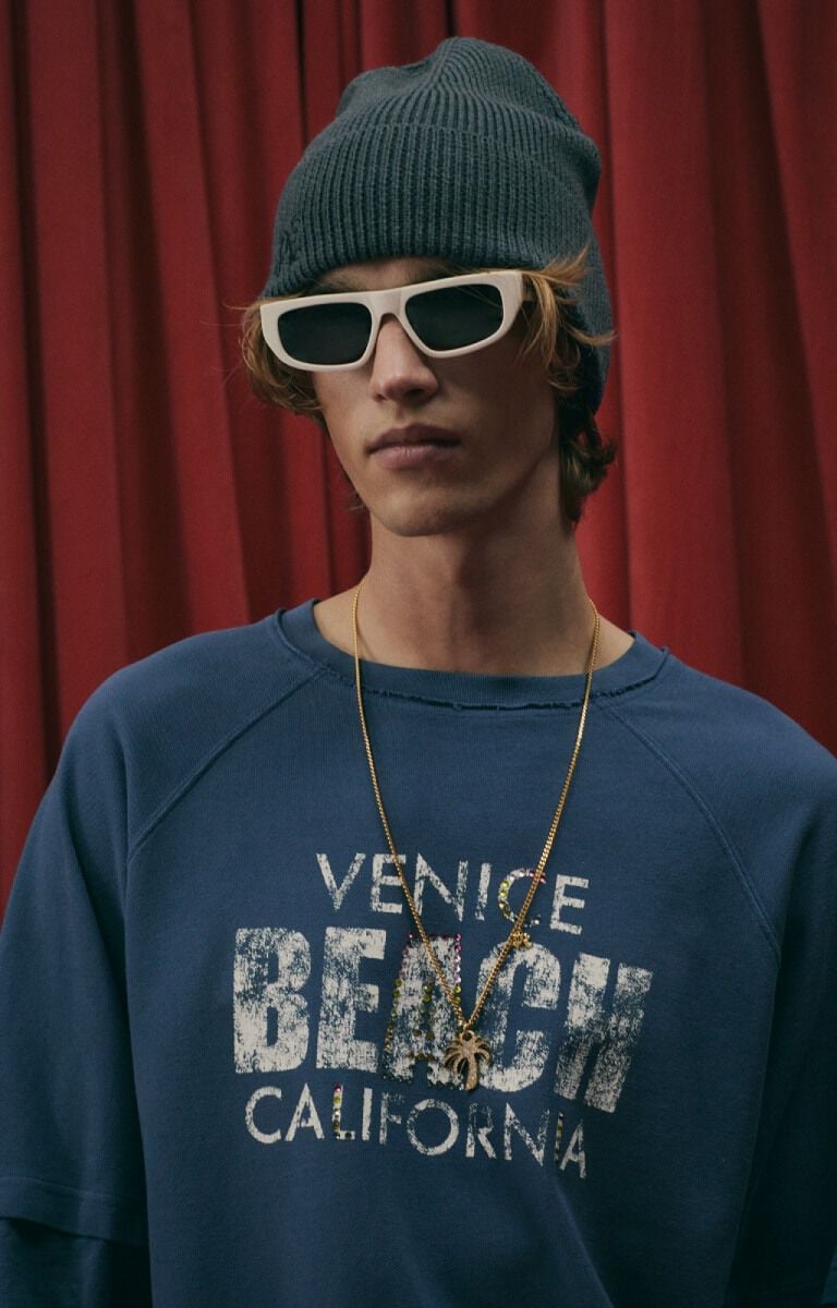PALM ANGELS Cali Vibes Layered Tee L/S NAVY BLUE - OFF WHITE PAMAB03F26JR01